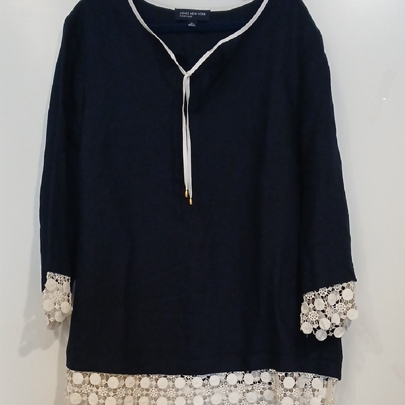 Jones New York Tops - Jones New York Navy Tunic with White Lace Accents